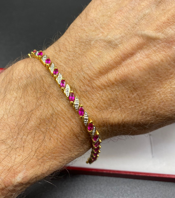 BRACCIALE BICOLORE PLACCATO ORO E RUBINO