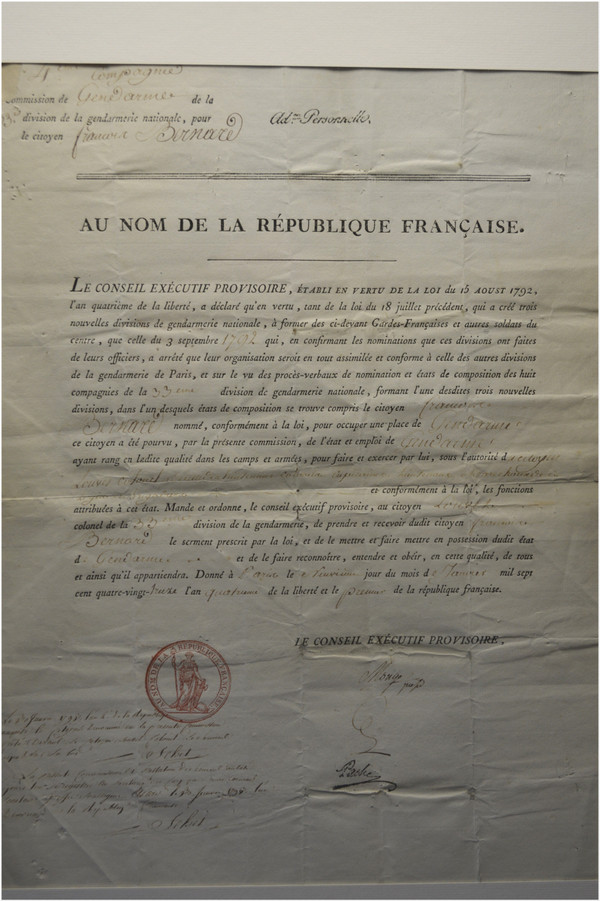  French Revolution, Document of the Provisional Executive Council of Paris and dated January 9, 1793 concerning the appointment as Gendarme of citizen Bernard by Colonel Louvel