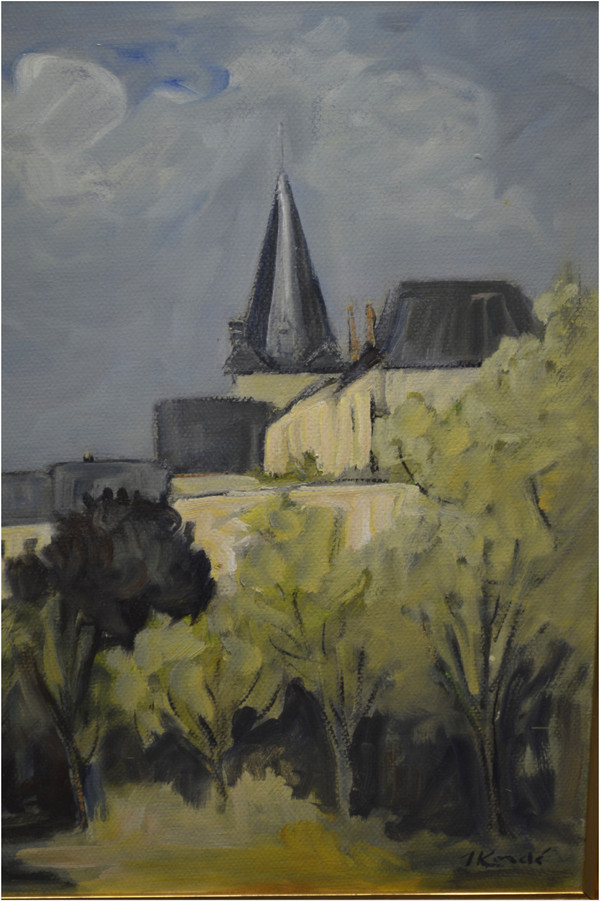École française, Seconde moitié du XXème siècle, Vue d'un village de Bourgogne, Huile sur panneau signé KORDÉ