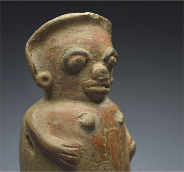 Costa Rica, 1000 - 1500 d.C., cultura di Guanacaste Stauetta antropomorfa raffigurante una donna originariamente in piedi su tre piedi