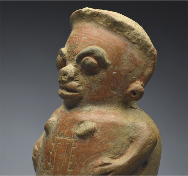 Costa Rica, 1000 - 1500 d.C., cultura di Guanacaste Stauetta antropomorfa raffigurante una donna originariamente in piedi su tre piedi