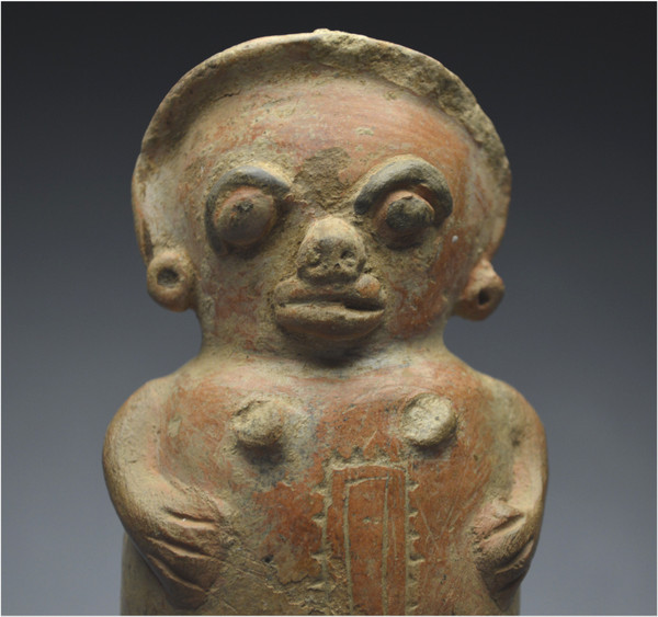 Costa Rica, 1000 - 1500 d.C., cultura di Guanacaste Stauetta antropomorfa raffigurante una donna originariamente in piedi su tre piedi