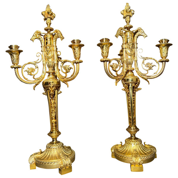 Pair of Candelabra in gilded bronze F.Barbedienne XIXth century