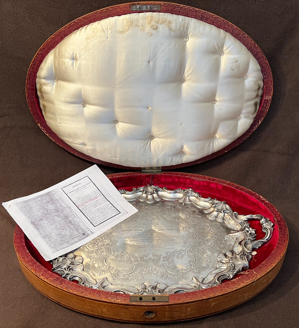 Exceptional commemorative silver tray 19th century England