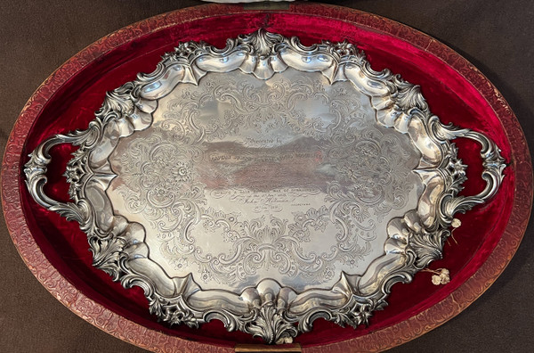 Exceptional commemorative silver tray 19th century England