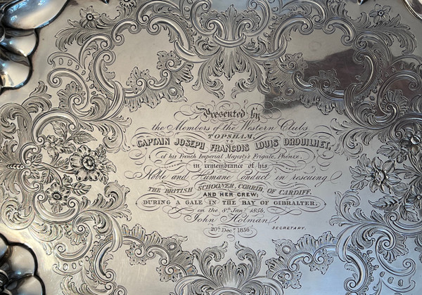 Exceptional commemorative silver tray 19th century England