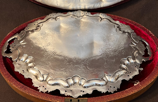Exceptional commemorative silver tray 19th century England