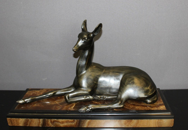 Art Deco Sculpture Representing a Reclining Antelope By Irénée Rochard
