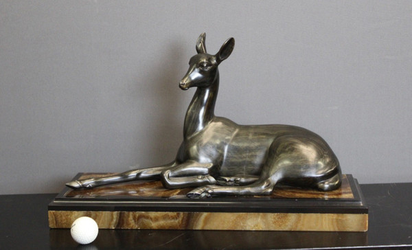 Art Deco Sculpture Representing a Reclining Antelope By Irénée Rochard
