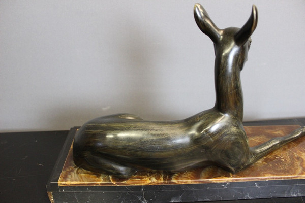 Art Deco Sculpture Representing a Reclining Antelope By Irénée Rochard