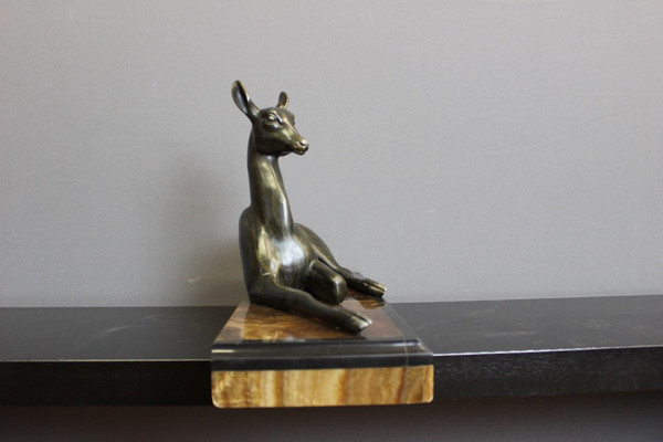 Art Deco Sculpture Representing a Reclining Antelope By Irénée Rochard