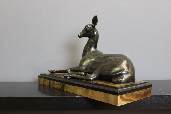 Art Deco Sculpture Representing a Reclining Antelope By Irénée Rochard