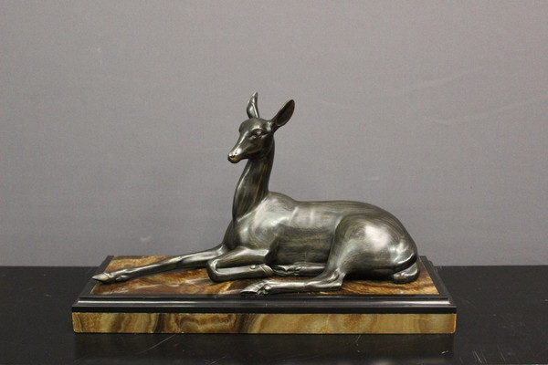 Art Deco Sculpture Representing a Reclining Antelope By Irénée Rochard