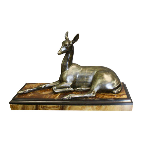 Art Deco Sculpture Representing a Reclining Antelope By Irénée Rochard