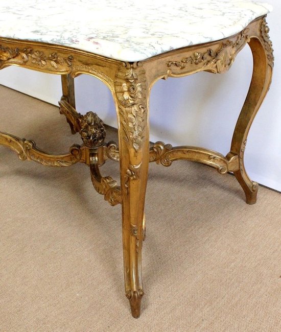 Marble and gilded wood center table, Regency style - 2nd part of the 19th century