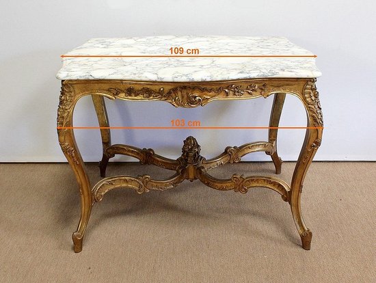 Marble and gilded wood center table, Regency style - 2nd part of the 19th century