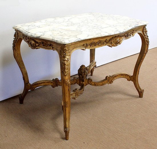 Marble and gilded wood center table, Regency style - 2nd part of the 19th century