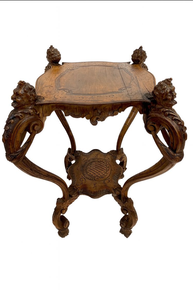 Antique 18th century baroque middle or side table with carved head