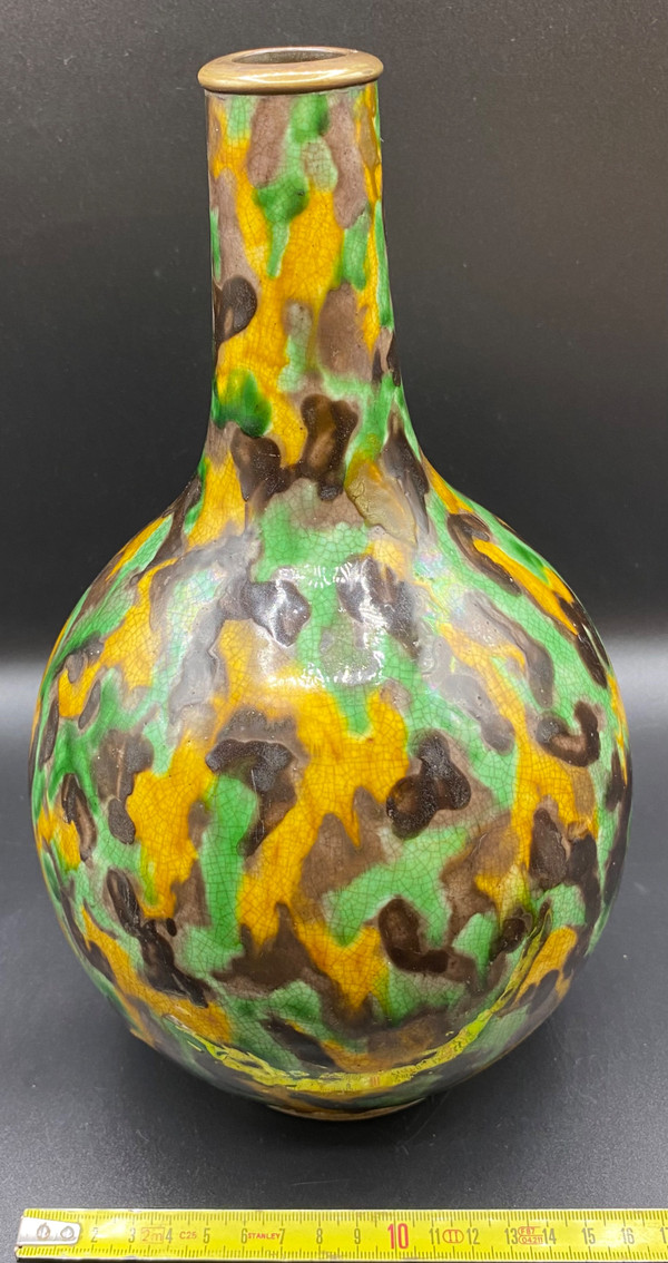 VASE CRAQUELÉ  ÉMAILLÉ