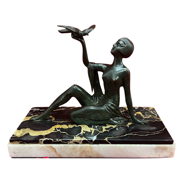 Elegant 1930's Art Deco Bronze Statue at La Colombe