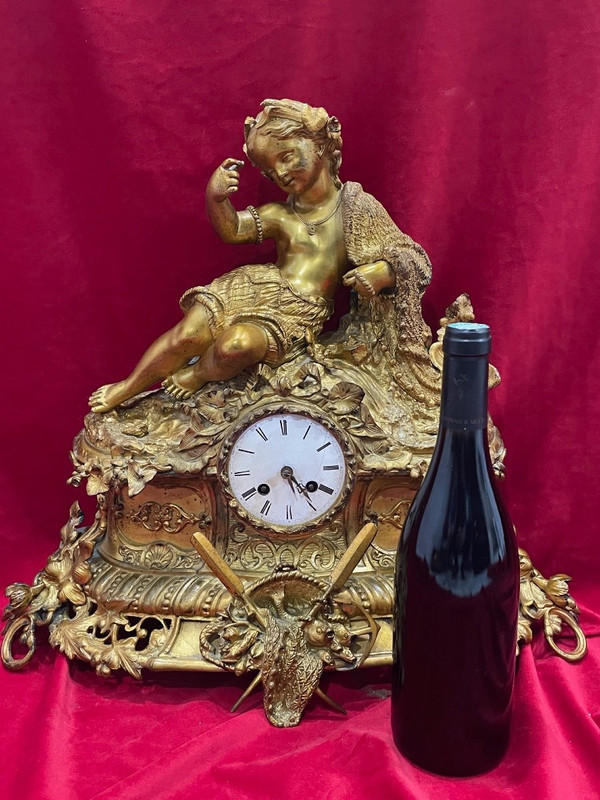 Imposing Clock In Gilded Bronze Napoleon III 19th century