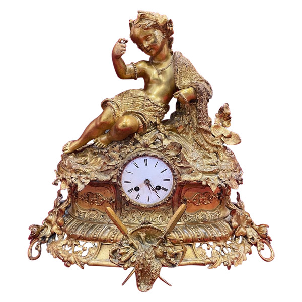Imposing Clock In Gilded Bronze Napoleon III 19th century