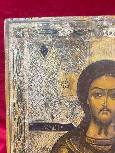 Russische Ikone mit Christus Pantocator XIX.