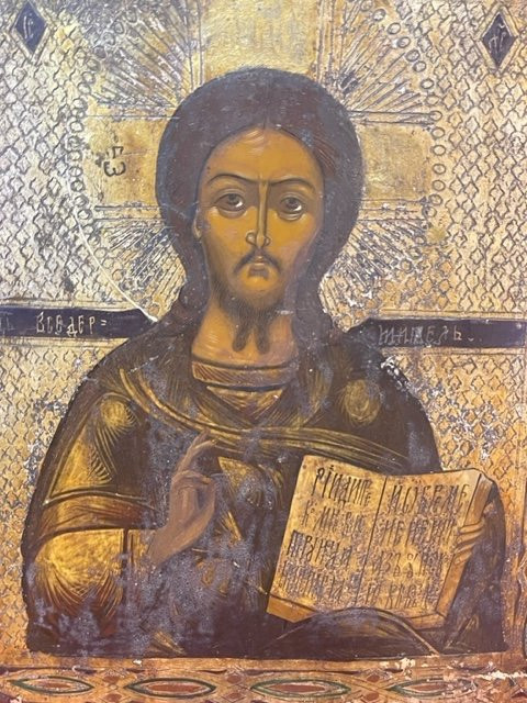 Russische Ikone mit Christus Pantocator XIX.