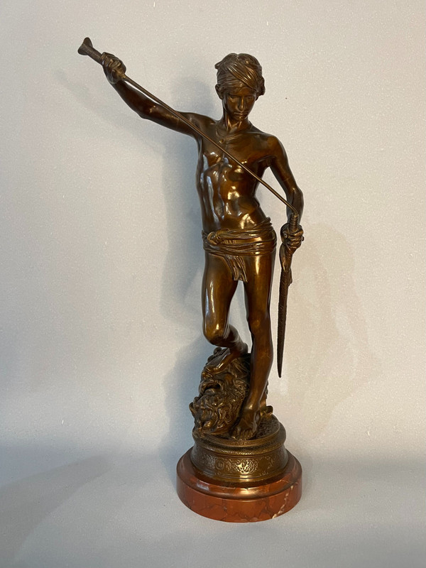 Sculpture in bronze. Antonin Mercié. F. Barbedienne. David victorious.