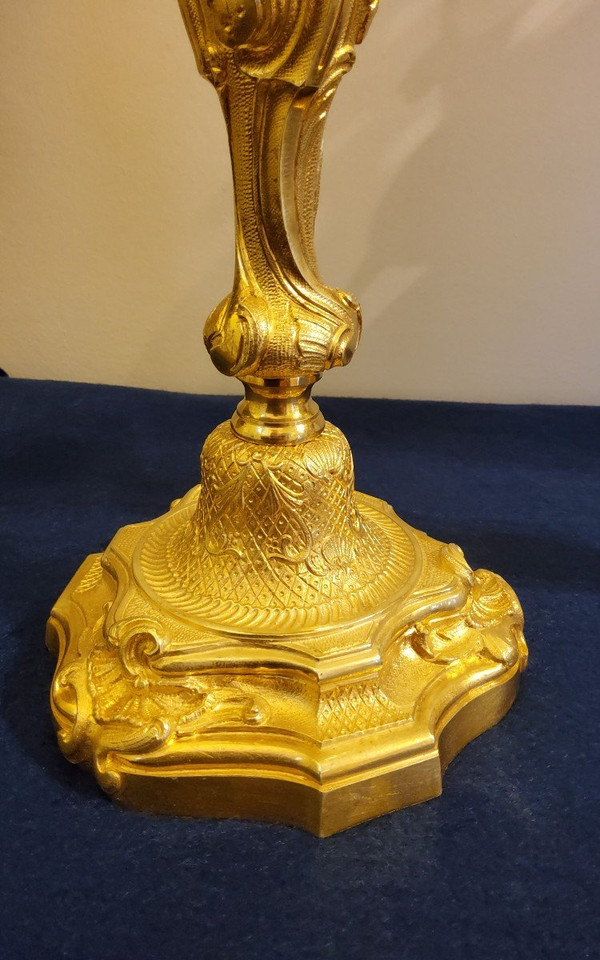 Pair Of Candlesticks In Gilded Bronzes Style Louis XV Rocaille With "butterflies" XIXth century