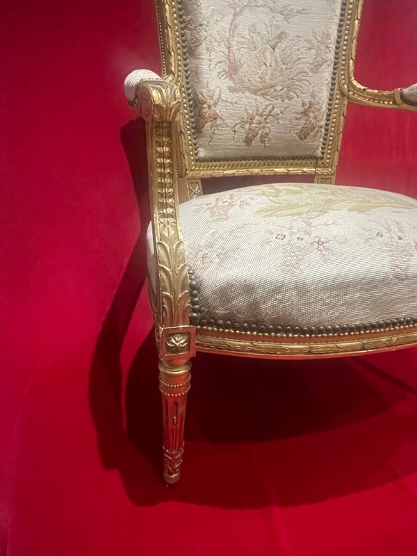 Poltrona in legno dorato stile Luigi XVI Directoire