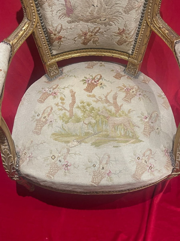 Poltrona in legno dorato stile Luigi XVI Directoire