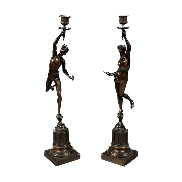 Paire de Bougeoirs en bronze. Mercure et fortune (Jean de Bologne) 