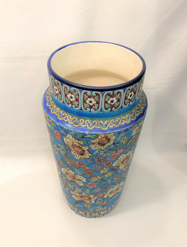 Alte und große Vase aus Emaille von LONGWY signiert 37,5 cm