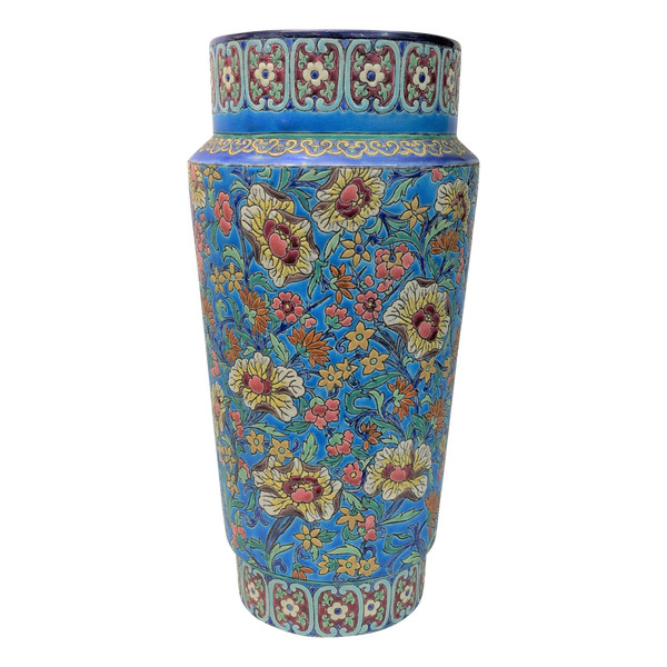 Alte und große Vase aus Emaille von LONGWY signiert 37,5 cm