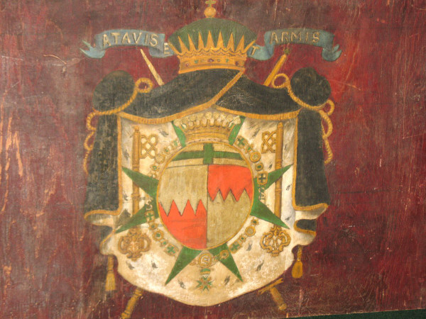 Blason peint sur panneau armoiries avec devise héraldique Ordre de Saint Lazare époque 19ème