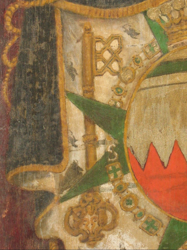 Blason peint sur panneau armoiries avec devise héraldique Ordre de Saint Lazare époque 19ème