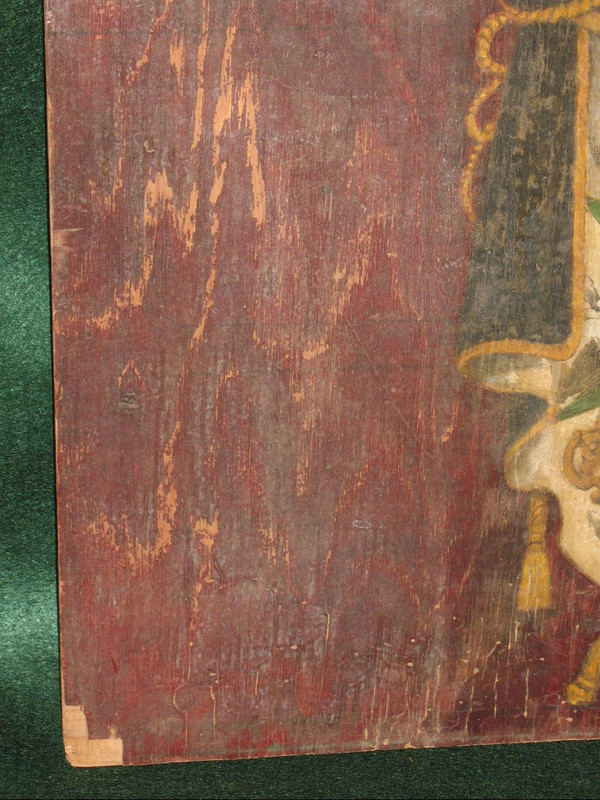 Blason peint sur panneau armoiries avec devise héraldique Ordre de Saint Lazare époque 19ème