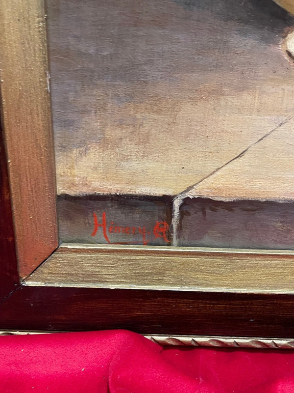 Coppia di dipinti ad olio su tela Art Nouveau