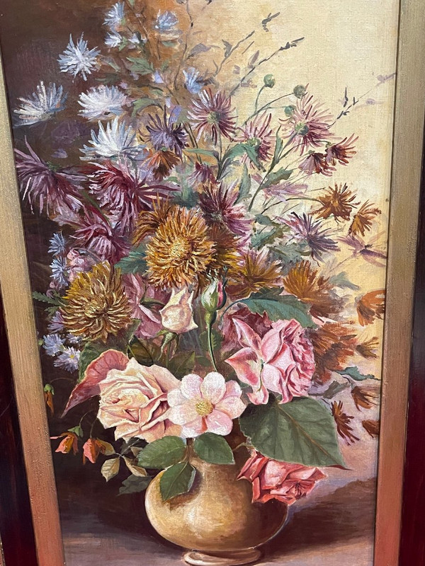 Coppia di dipinti ad olio su tela Art Nouveau