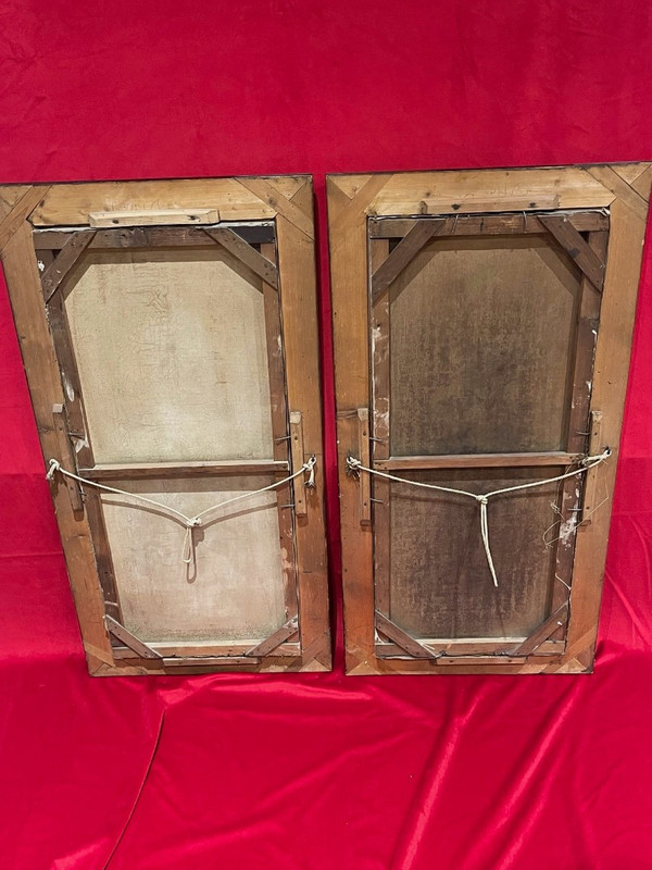Coppia di dipinti ad olio su tela Art Nouveau