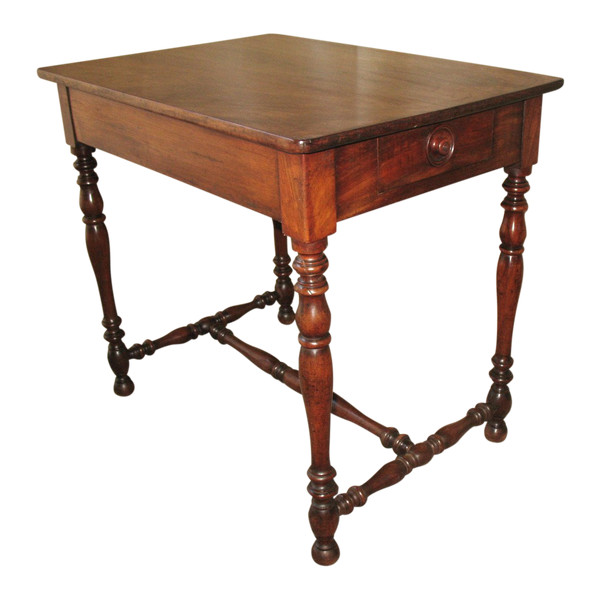 Petite table à écrire bureau époque 19ème en noyer massif de style Louis XIII