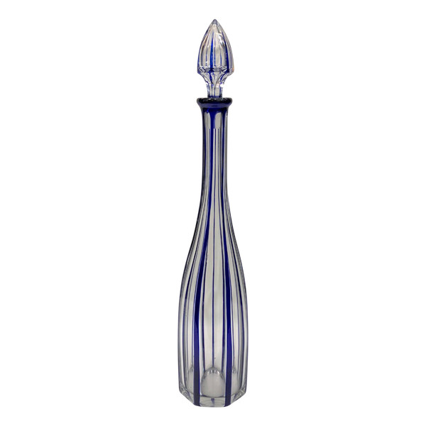Grande carafe ancienne en cristal de BACCARAT doublé bleu, modèle MALMAISON 46 cm
