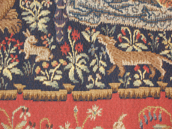 Paar große Wandteppiche aus Halluin Die Dame mit dem Einhorn: Der Tastsinn - Der Blick 105 x 130 cm
