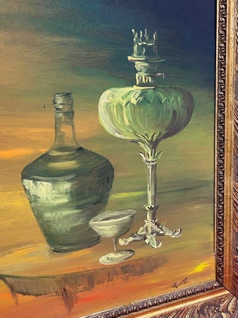 Stilllebenmalerei mit Petroleumlampe