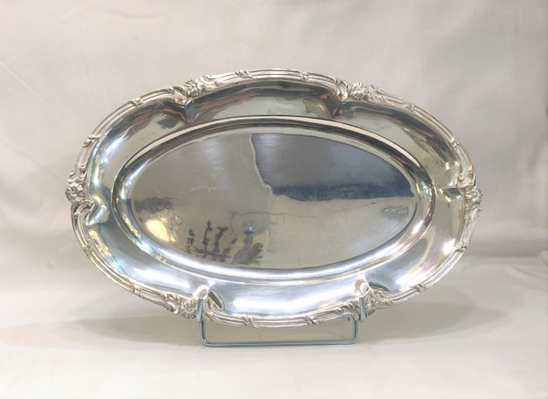 Oval serving dish ART NOUVEAU in silver plated metal, goldsmith ARMAND FRENAIS.