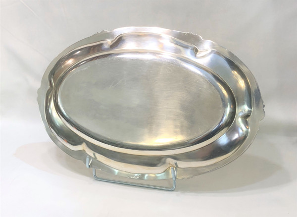 Oval serving dish ART NOUVEAU in silver plated metal, goldsmith ARMAND FRENAIS.