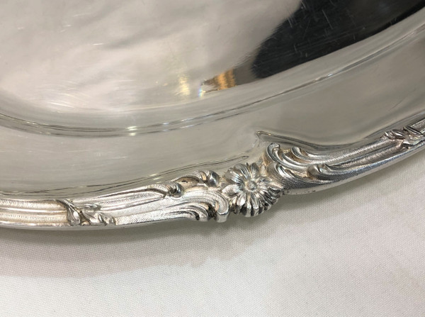 Oval serving dish ART NOUVEAU in silver plated metal, goldsmith ARMAND FRENAIS.
