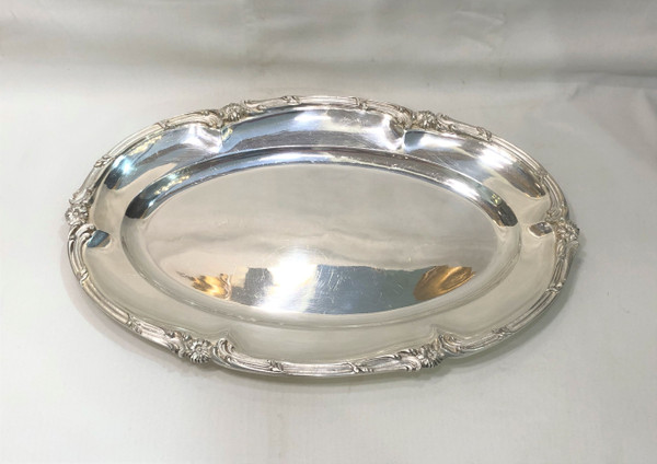 Oval serving dish ART NOUVEAU in silver plated metal, goldsmith ARMAND FRENAIS.