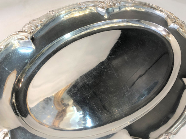 Oval serving dish ART NOUVEAU in silver plated metal, goldsmith ARMAND FRENAIS.